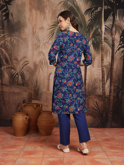 Indie Floral Printed Regular Kurta with Trousers