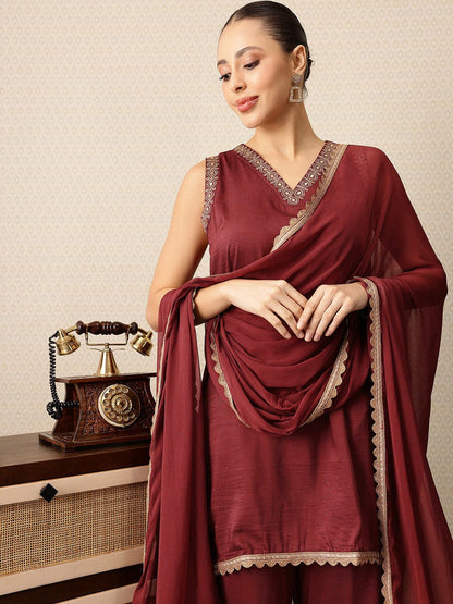 Dhiyona HOP Embroidered V-Neck Thread Work Jashn Kurta with Sharara & Dupatta