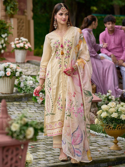 Women Ethnic Motifs Embroidered Panelled Thread Work Kurta with Trousers & With Dupatta