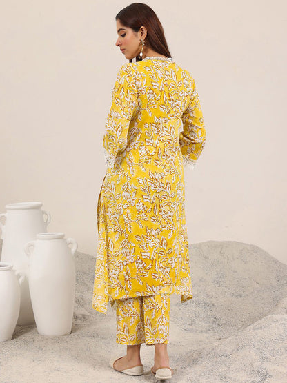 Floral Printed V-Neck Straight Kurta With Trouser