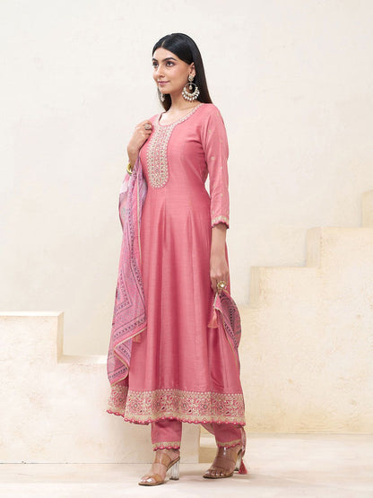 Dhiyona CH Women Ethnic Motifs Embroidered Kurta with Trousers & Dupatta