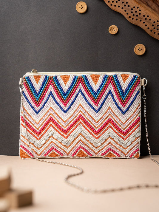 Dhiyona NR Women Pink & Blue Embroidered Zipper Pouch
