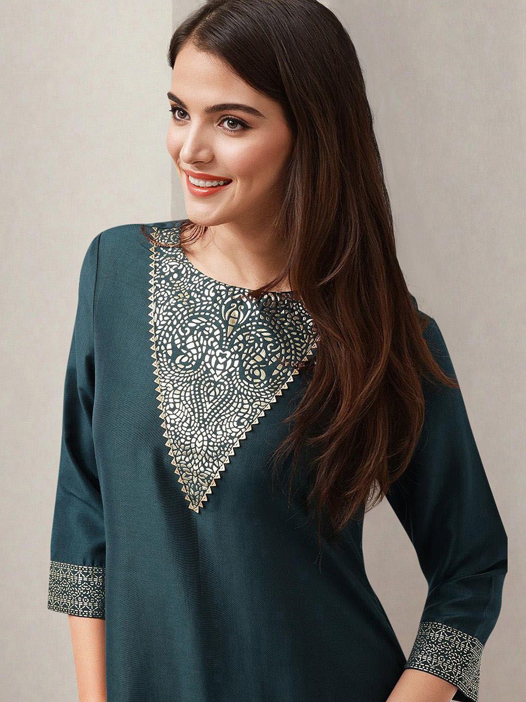 Dhiyona IS Women's Women Printed Regular Kurta with Trousers