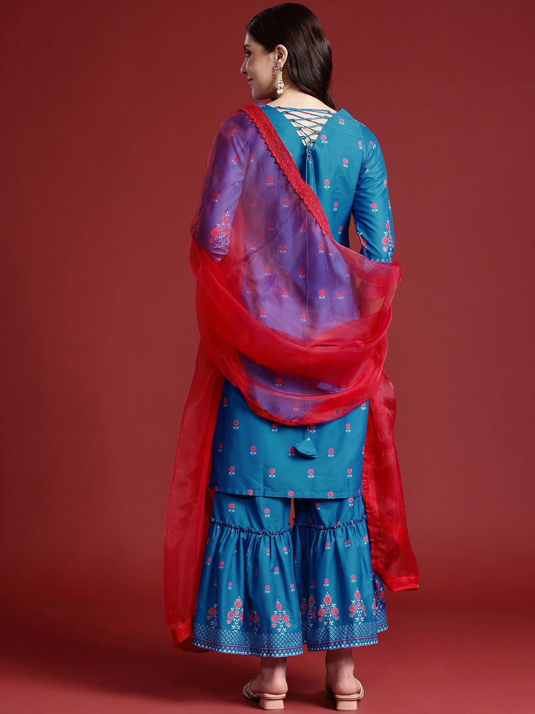 Dhiyona AN Women Floral Printed Regular Kurta With Sharara & Dupatta