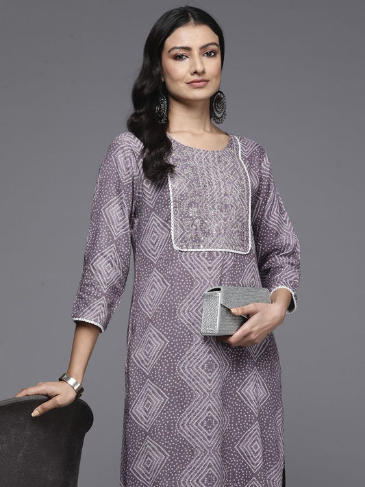 Dhiyona IE Bandhani Printed Round Neck Straight Sequinned Kurta