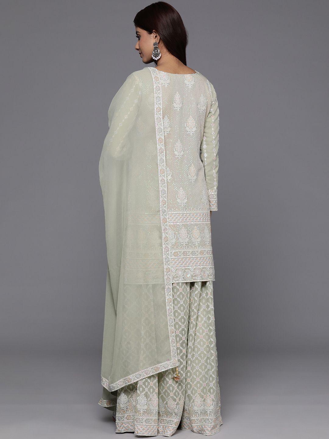 Dhiyona LL Floral Regular Sequinned Kurti with Palazzos & Dupatta