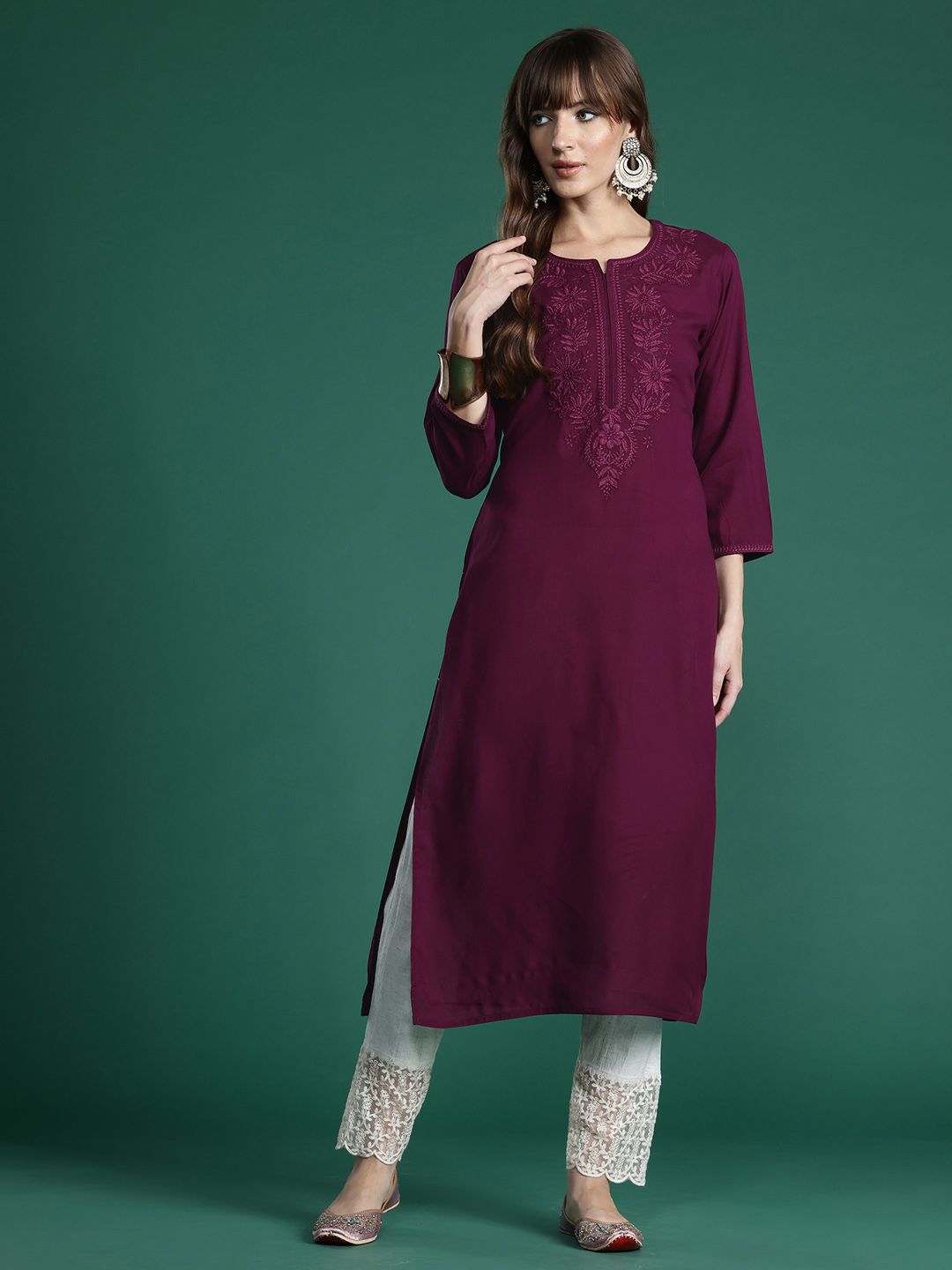 Dhiyona IE Floral Embroidered Thread Work Kurta