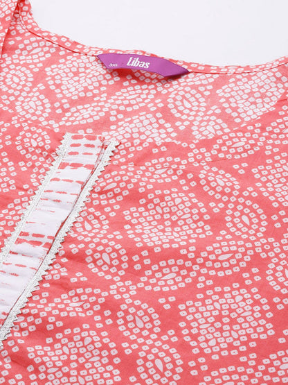 Dhiyona Women's Plus Size Bandhani Printed Gotta Patti Pure Cotton Kurta Set