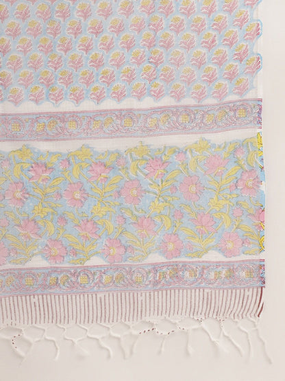 Dhiyona KL Floral Printed Pure Cotton Straight Kurta & Trousers With Dupatta