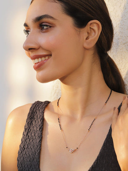 Dhiyona RJ Women's 18K Rose Gold-Plated Pink AD & Cubic Zirconia Studded Black Beaded Mangalsutra