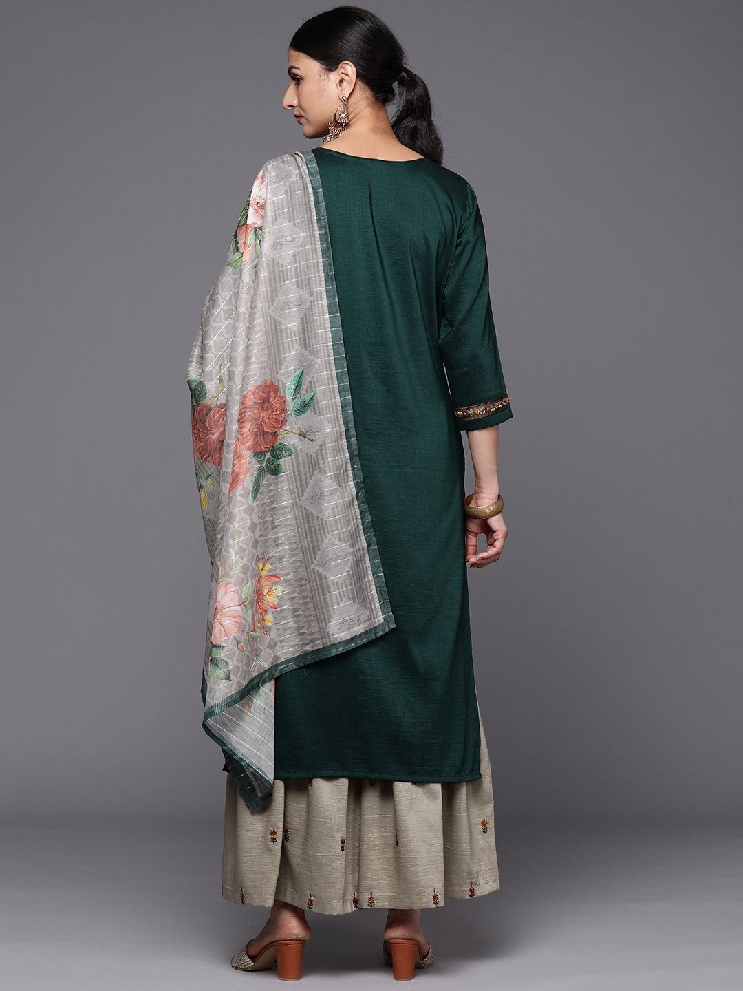 Dhiyona VA Floral Yoke Design Thread Work Kurta with Sharara & With Dupatta