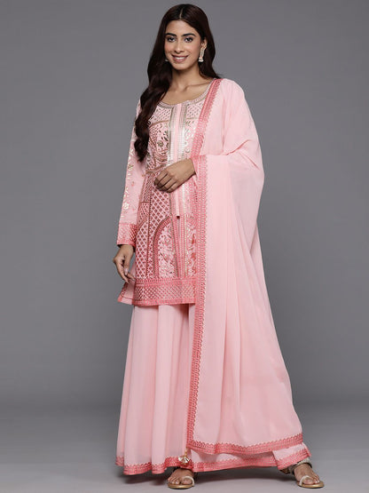 Dhiyona LL Floral Embroidered Zari Kurta with Palazzos & Dupatta