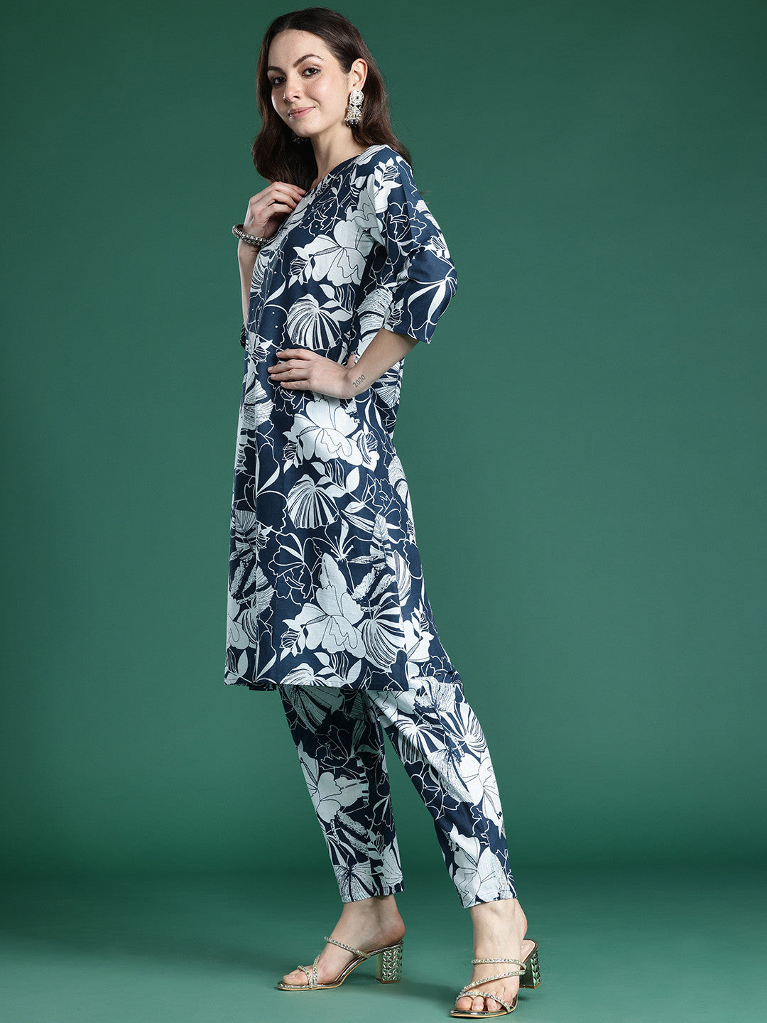 Floral Printed Pure Cotton Kurta with Trousers