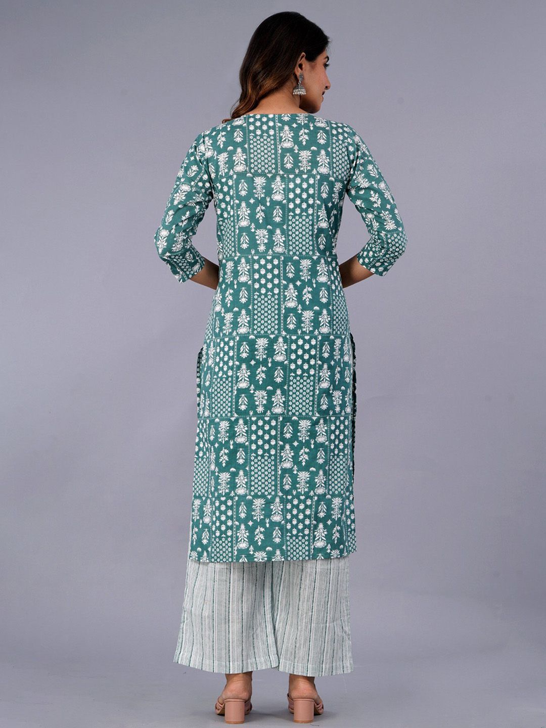 Dhiyona KL Ethnic Motifs Printed Pure Cotton Kurta With Palazzo & With Dupatta