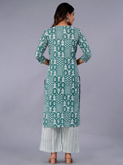 Dhiyona KL Ethnic Motifs Printed Pure Cotton Kurta With Palazzo & With Dupatta