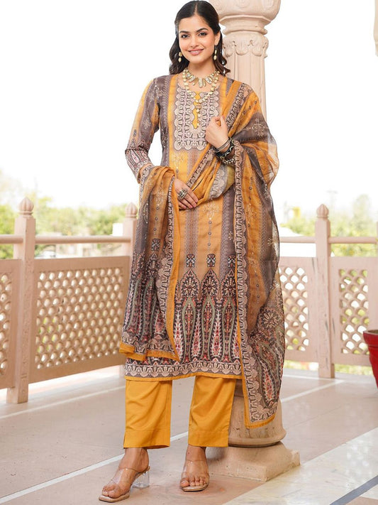 Dhiyona KL Women Ethnic Motifs Printed Regular Kurta with Trousers & With Dupatta