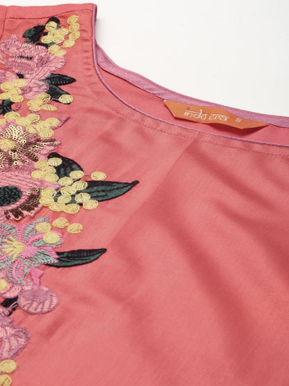 Women Pink Ethnic Motifs Embroidered Kurta with Palazzos & With Dupatta