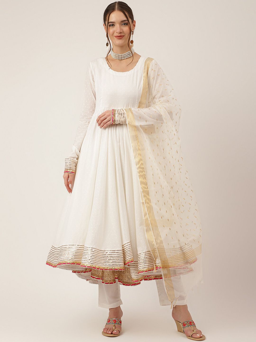 Dhiyona KL Gotta Patti Detailed Pure Cotton Anarkali Kurta & Trouser With Dupatta