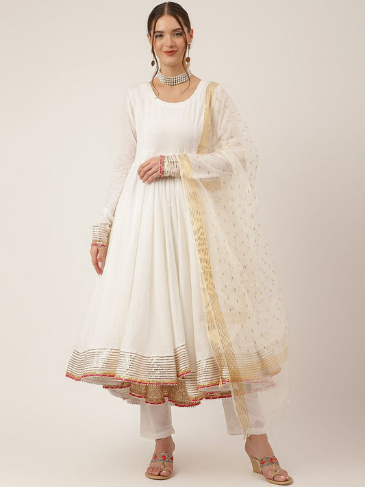 Dhiyona KL Gotta Patti Detailed Pure Cotton Anarkali Kurta & Trouser With Dupatta