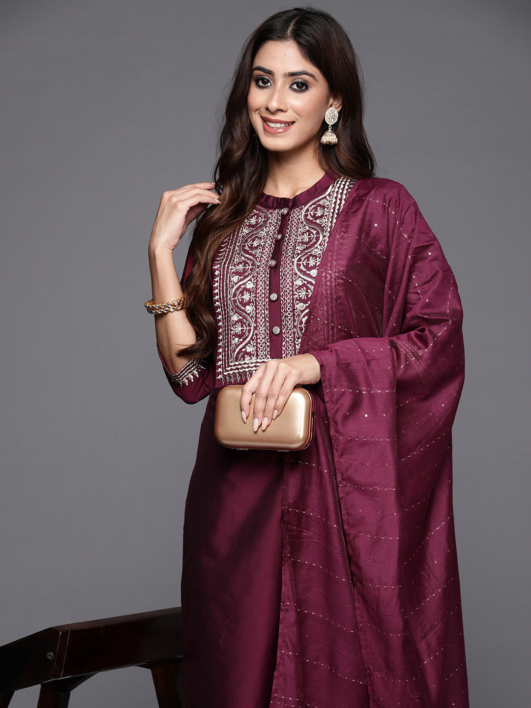 Women Ethnic Motifs Embroidered Regular Sequinned Kurta with Trousers & With Dupatta