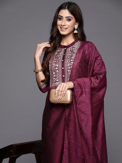 Women Ethnic Motifs Embroidered Regular Sequinned Kurta with Trousers & With Dupatta