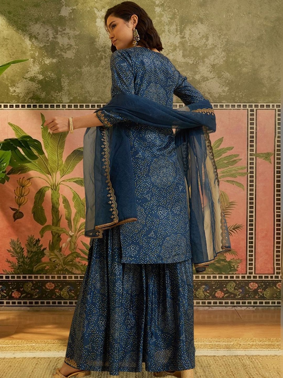Dhiyona SN Embroidered V-Neck Kurta & Sharara With Dupatta