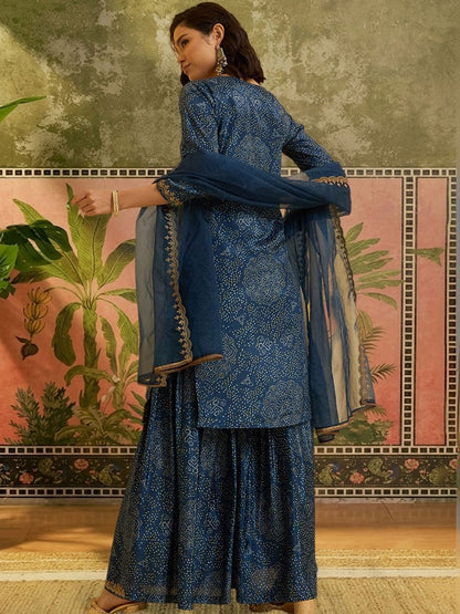 Dhiyona SN Embroidered V-Neck Kurta & Sharara With Dupatta