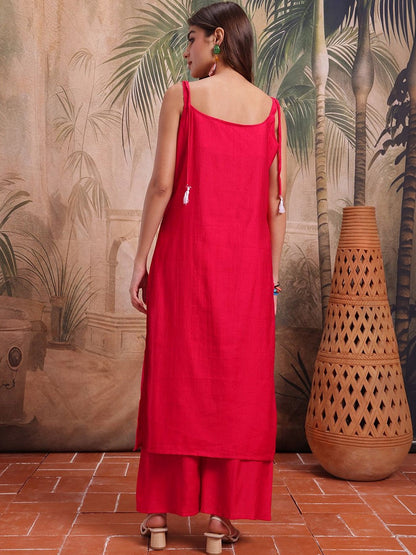 Embroidered Silk Square Neck Kurta & Palazzos