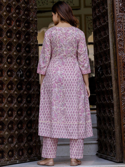 Dhiyona IE Floral Printed Empire Pure Cotton Anarkali Kurta With Trouser & Dupatta