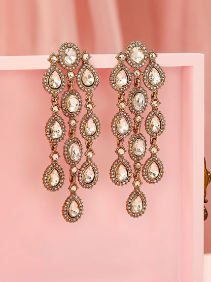Dhiyona RJ Women's 22K Gold Plated White Cubic Zirconia Studded Cascading Chandelier Earrings
