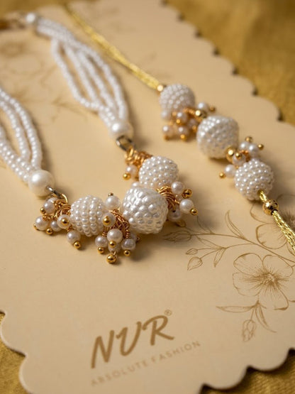Dhiyona Set Of 2 Gold Toned & White Pearls Bhaiya Bhabhi Rakhi