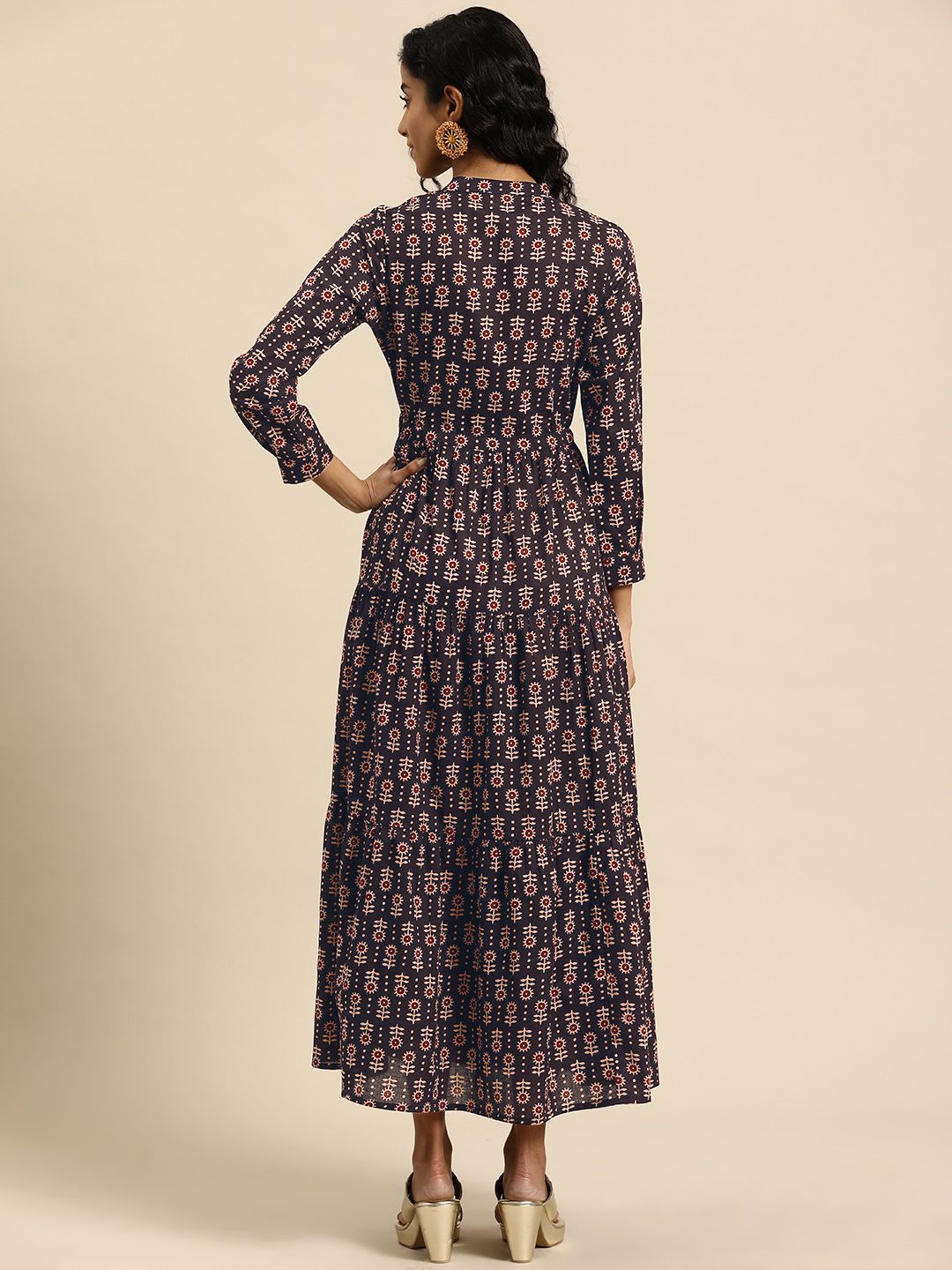 Dhiyona AY Women's Ethnic Motifs Printed Maxi Dress