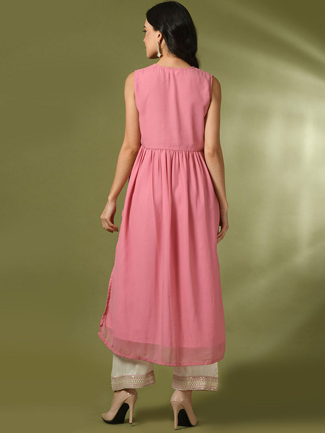 Embroidered Sequined A-Line Kurta With Trousers