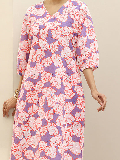 Women Floral Printed Regular Thread Work Kurta with Trousers