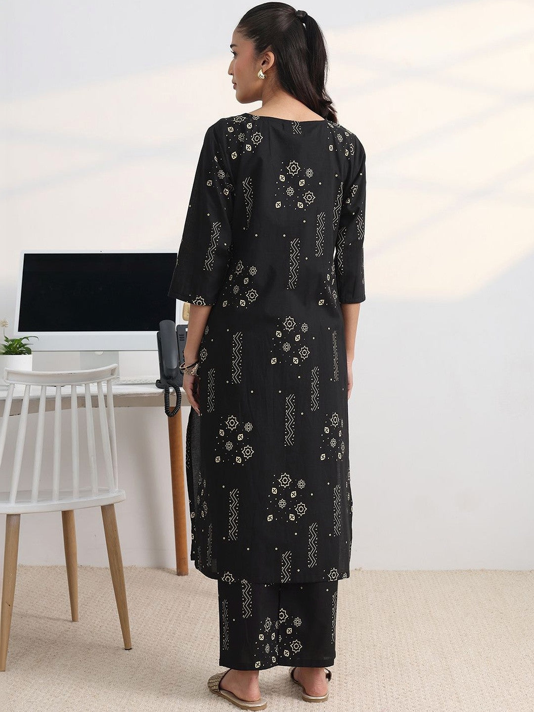 Libas Black Printed Straight Kurta Set