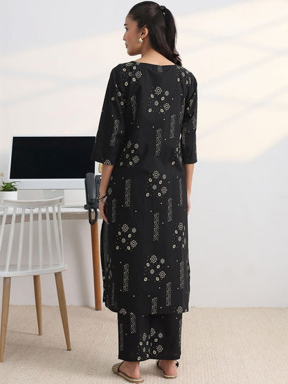 Libas Black Printed Straight Kurta Set