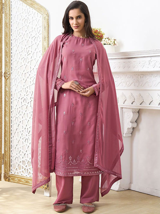 Dhiyona IN Women Ethnic Motifs Embroidered Regular Sequinned Kurta with Palazzos & With Dupatta