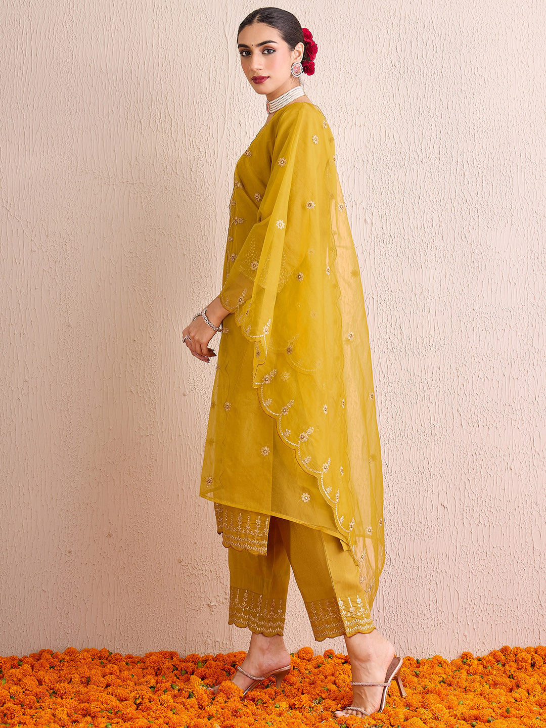 Women Ethnic Motifs Embroidered Regular Gotta Patti Kurta with Trousers & With Dupatta