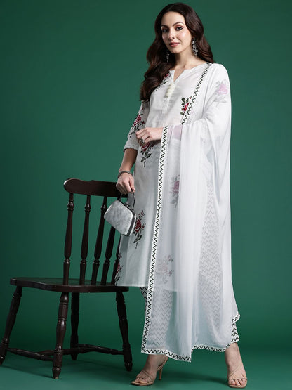 Dhiyona IE Floral Printed Pure Cotton Kurta with Trousers & With Dupatta