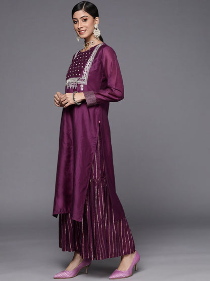 Dhiyona KL Ethnic Motifs Yoke Design Zari Chanderi Silk Kurta with Sharara & Dupatta