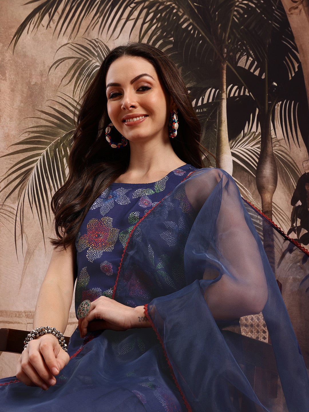 Floral Print Regular Pure Cotton Kurta with Sharara & Dupatta