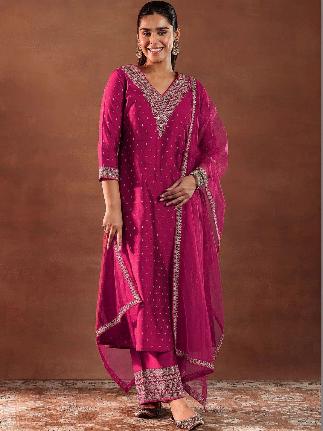 Women Ethnic Motifs Regular Kurta with Trousers & With Dupatta