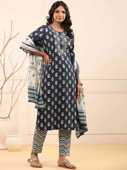 Dhiyona RR Women's Floral Embroidered Kurta with Trousers & Dupatta