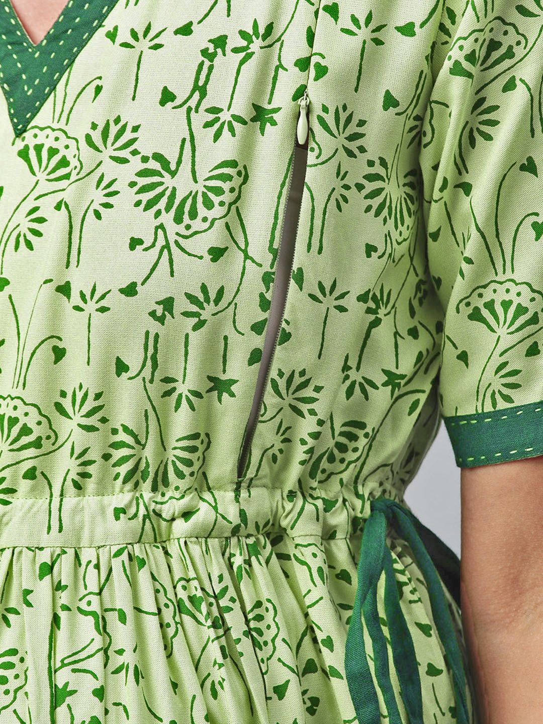Dhiyona AY Women's Green Printed A-Line Nursing Dress