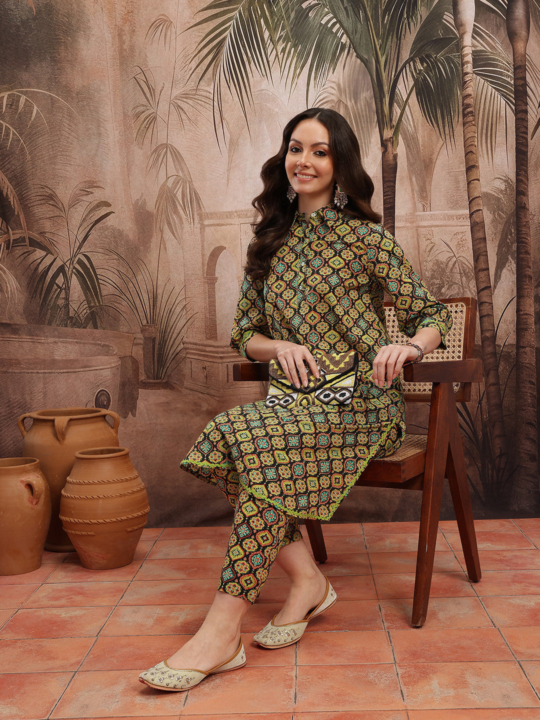 Ethnic Motifs Print Regular Pure Cotton Kurta with Trousers