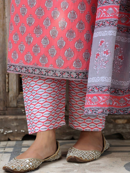 Dhiyona RR Women's Ethnic Printed Pure Cotton Kurta with Trousers & Dupatta