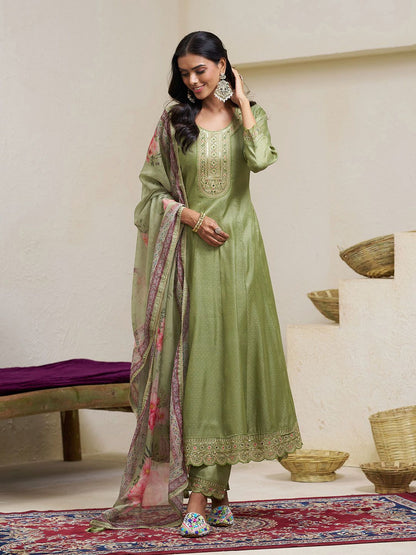 Dhiyona CH Women Ethnic Motifs Embroidered Mirror Work Kurta with Trousers & Dupatta