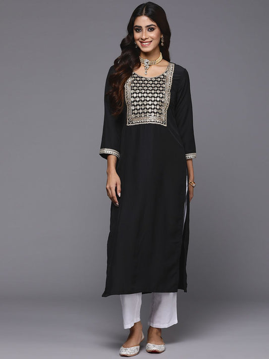Dhiyona IE Women Black Ethnic Motifs Yoke Design Sequinned Kurta
