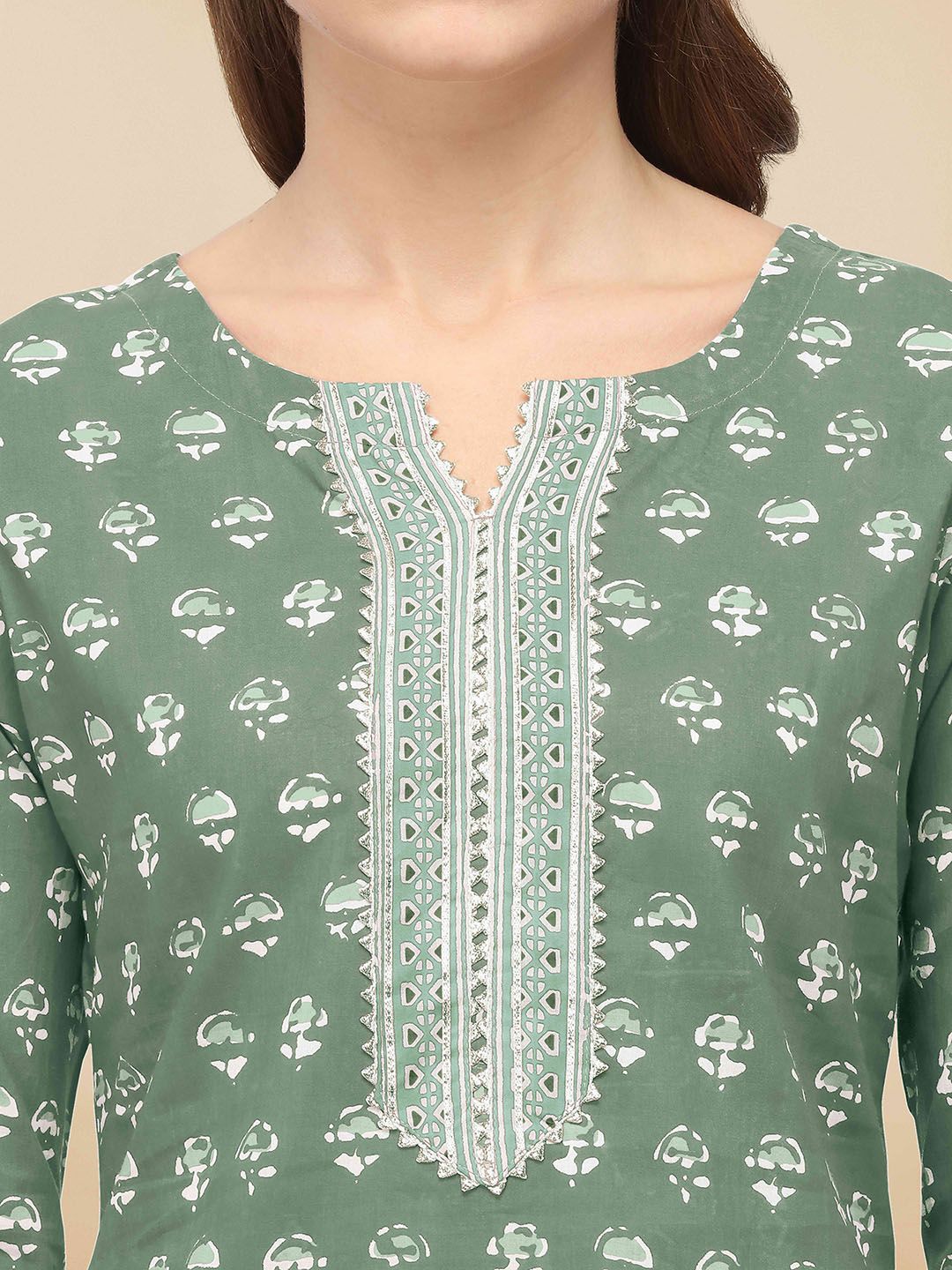 Dhiyona KL Women Green Ethnic Motifs Printed Regular Gotta Patti Kurta with Palazzos & With Dupatta