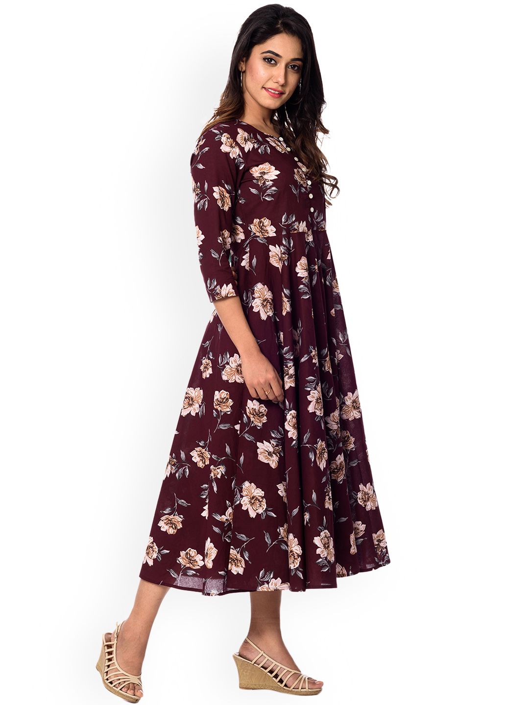 Dhiyona AY Women's Maroon Printed Fit and Flare Dress
